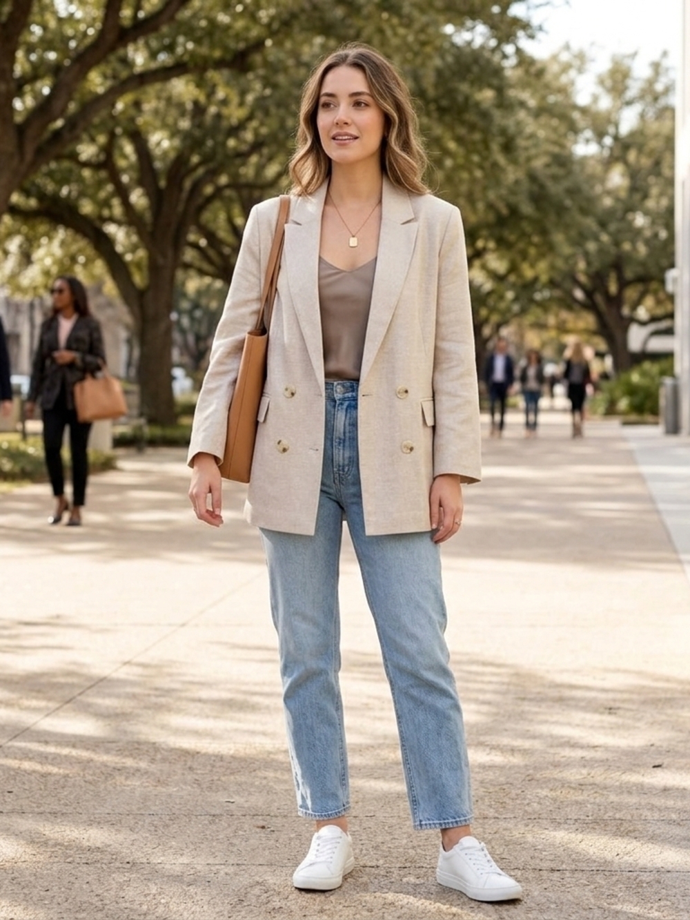 NWOT) Linen Double-Breasted Blazer - Beige